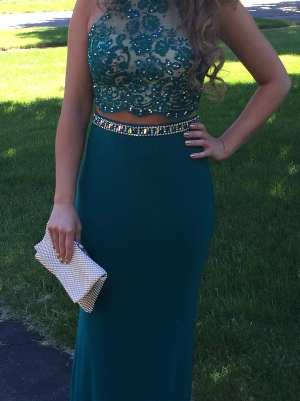 Alyce Paris Emerald Beaded Two-Piece Prom Gown